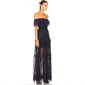 Self Portrait Navy Lace Off Shoulder Maxi Size 4